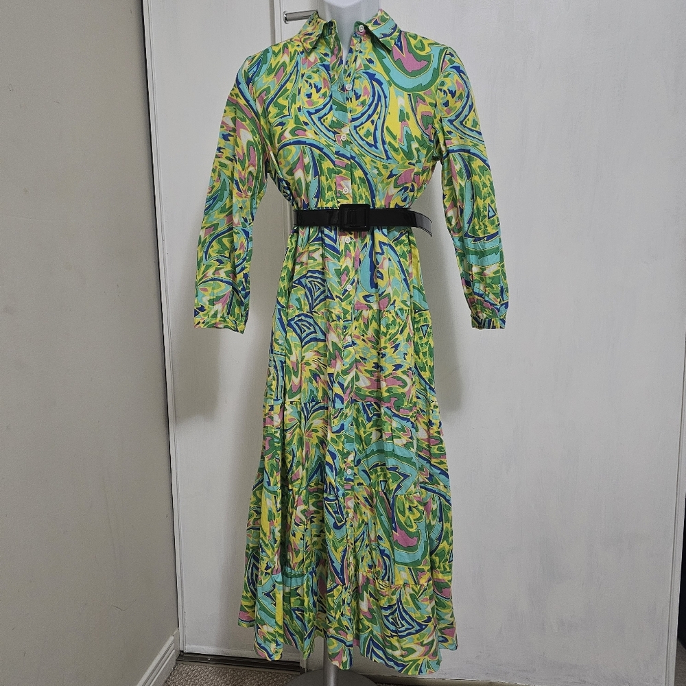 NWT Zara Multicolor Abstract Pattern Cotton Maxi Dress, Sz S